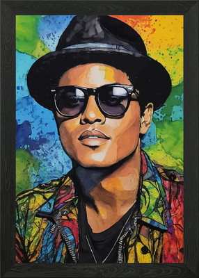 Bruno Mars Aquarell Portrait gerahmt Wandbild Poster Leinwanddruck Bild