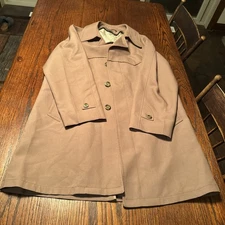 Men's Vintage Khaki Tan Cotton Trench Overcoat Size 40 Long Made In USA. Benkert