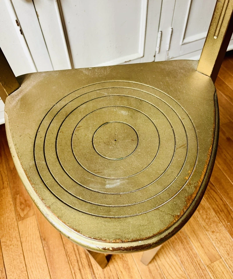 Circa 1930-40s Vintage American Art Deco Oak Wood Bullseye Seat Side Chair RARE! - Image 4 of 4