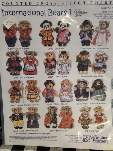 Vermillion Stitchery International Bears I Counted Cross Stitch Chart 705 - Picture 3 of 3