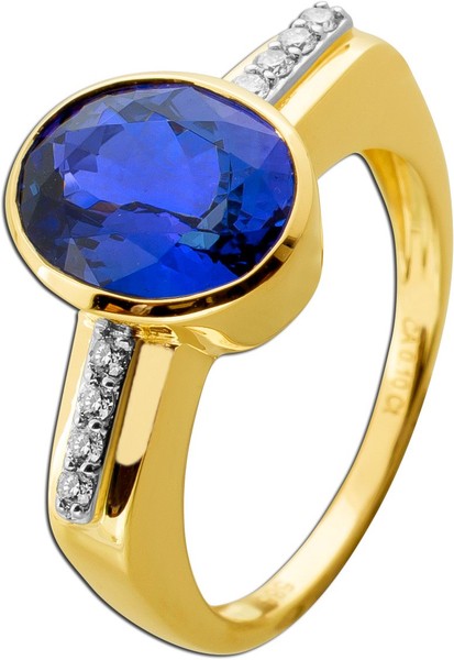 Tansanit Ring Gold 585 14K Diamanten 0.10Ct Natur Edelsteine-image