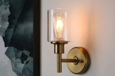 PHANSTHY Vintage Style Clear Glass Industrial Wall Sconce Light Fixture (CHLR80)