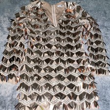 Fashion Nova Sequin Chevron Mini Dress Beige Silver Bronze Size L