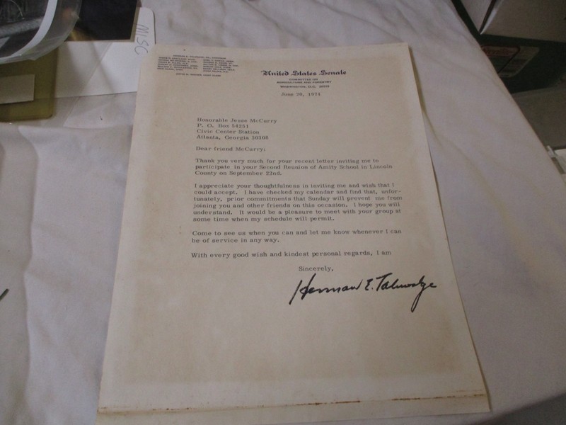 HERMAN TALMAGE U S SENTATE SIGNED LETTER