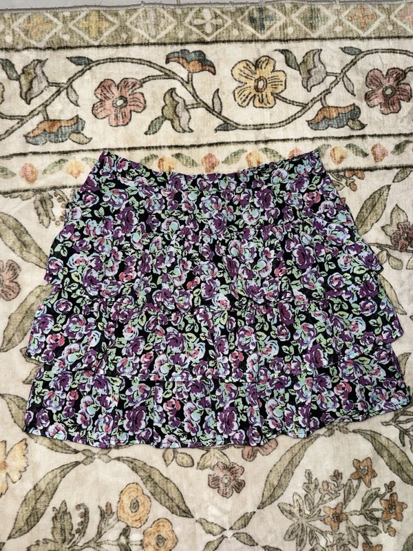 y2k Children's Place Multicolor Floral Ruffle Lined Skirt Girls Sz XL (14)