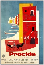 Italy Procida 1954 Vintage Poster Print Retro Style Italian Travel Art Advert