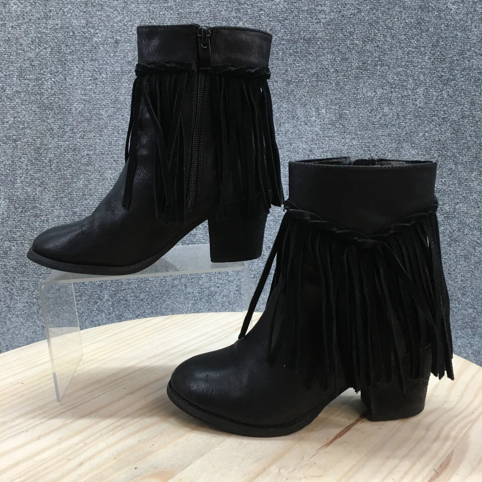 Sbicca Boots Womens 6 Vintage Collection Fringe Ankle Booties Heels Black Zipper - Image 2 of 4