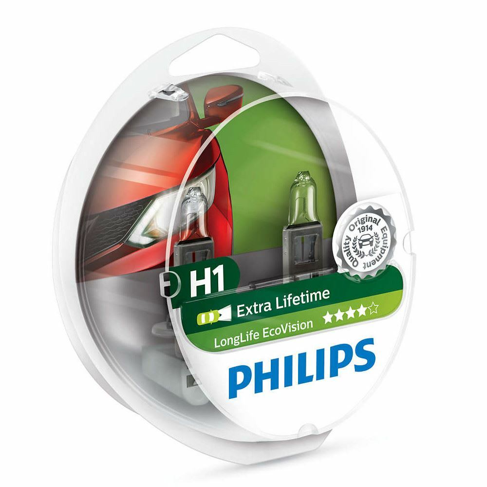 PHILIPS LongLife EcoVision H1 12V 55W 12258LLECOS2 P14,5s Car Headlight Bulb