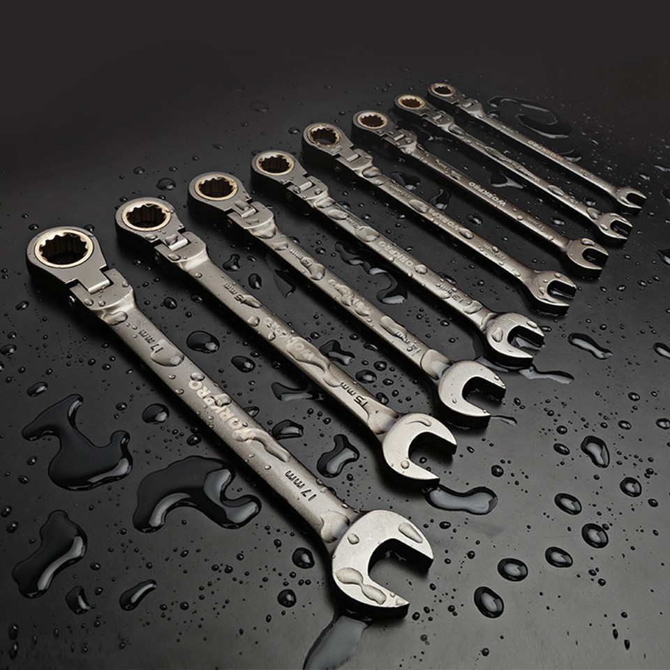 SPEEDWOX 8PC Stubby Ratcheting Wrench Set Metric 9-17mm - Flex Head Design