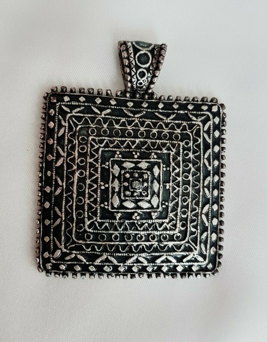 Pendant ~ Square ~ Aztec Pattern ~ Antiqued Silve… - image 8