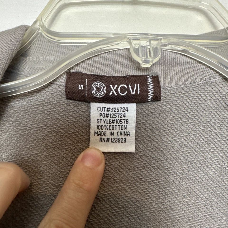 Chaqueta XCVI Mujer Gris Cosida Flor Manga Larga Cuello Abotonada Talla S Foto 3 de 4