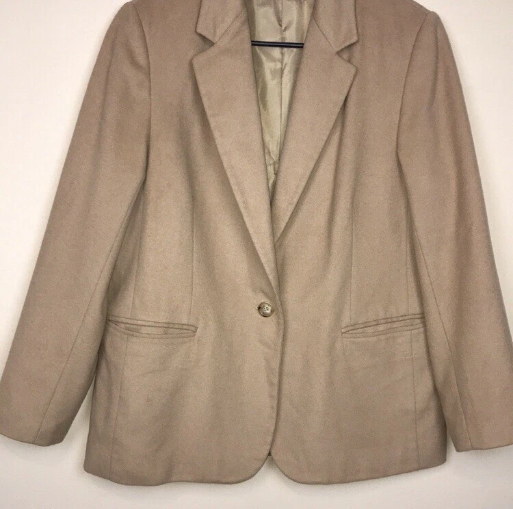 Blazer de Colección Preston & York Petites Para Mujer Mezcla de Lana Cachemira Tostado Un Botón 10P Foto 3 de 4