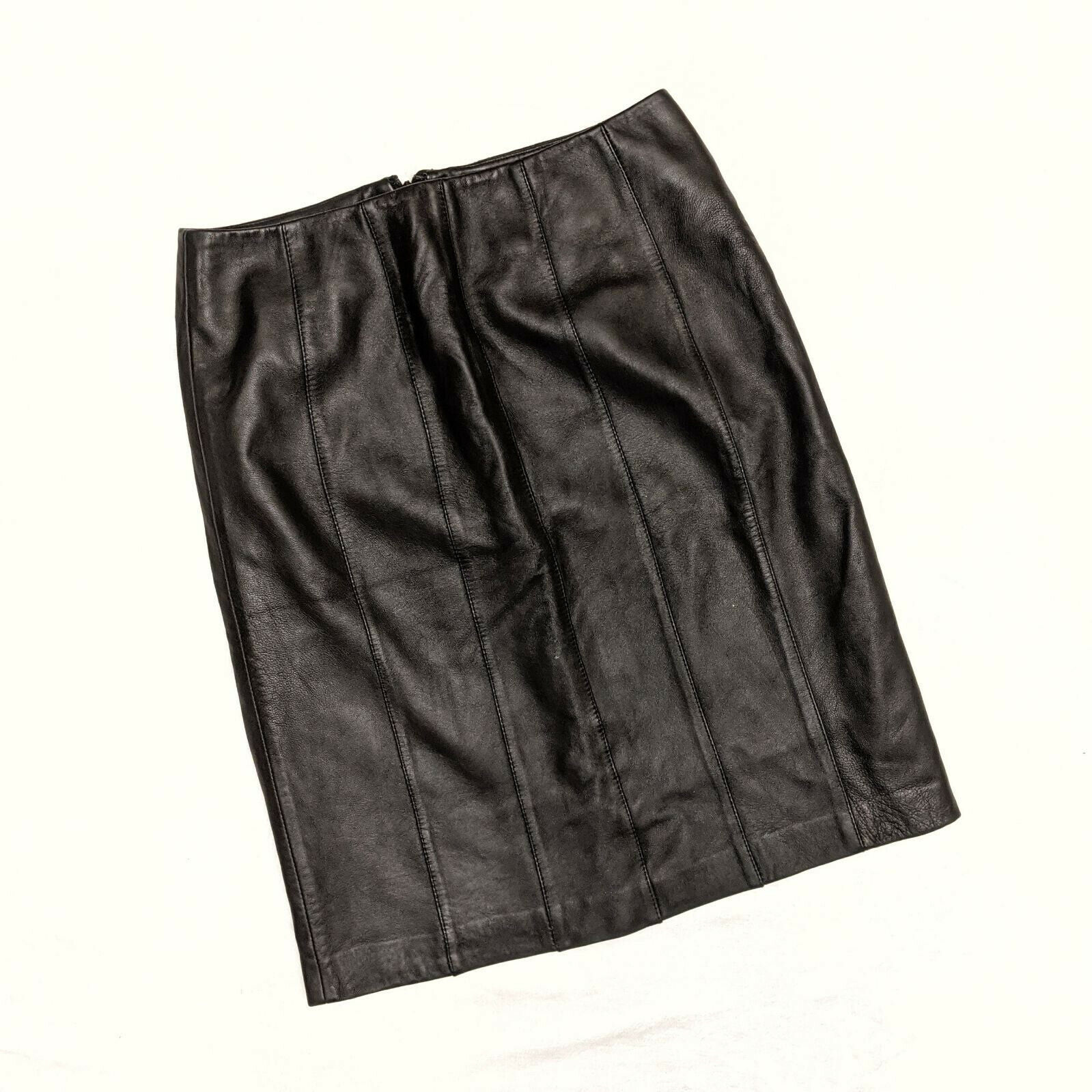 Revue Black Leather Pencil Skirt Sz 4 - image 3