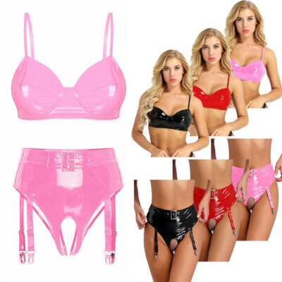 Damen Dessous-Set Schrittloser String BH + String-Set Wet-Look BH-Set Cosplay
