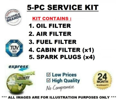 5-PC SERVICE KIT with PLUGS for FORD FIESTA IV 1.25 i 16V 1995-2002