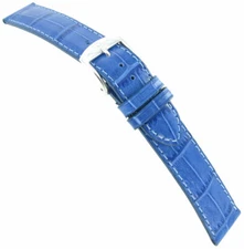 18mm ZRC Blue Aero-Comfort Stitched Alligator Grain Mens Watch Band Regular