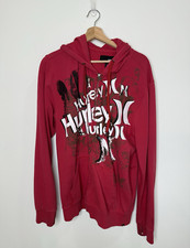 VTG Y2K Hurley Hoodie Men Large Red Full Zip Logo Sweater Thumbhole Cyber Skater