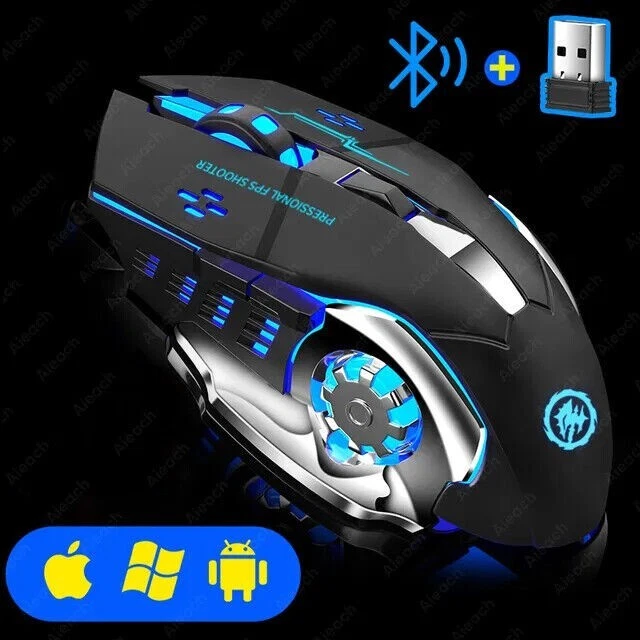 Rechargeable Wireless Mouse Gaming Computer Silent Bluetooth USB Mechanical - Image 4 of 4