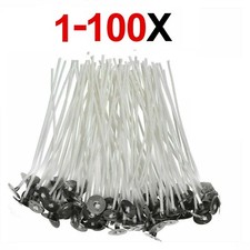 PRE WAXED CANDLE WICKS HIGH QUALITY SMOKELESS + HOLDER 1- 100 PCS PACK 15CM LONG