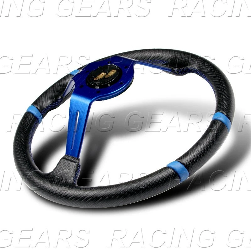 350mm carbono pvc cuero plato profundo deriva punto azul volante 6 orificios Foto 3 de 4