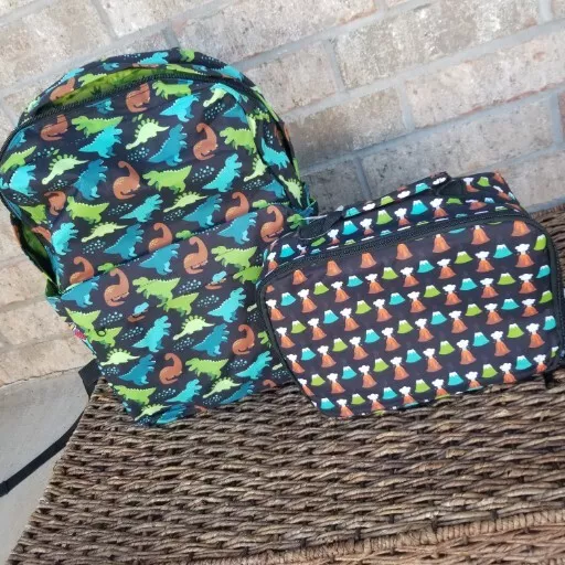 Kids 2 Pc Large Dinosaur Backpack Set w Lunch Box Dino 16