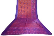 FNC Vintage Saree Indian Red Woven Ikat Blend Silk Sari Craft Fabric 5YD