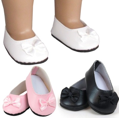 White Black or Pink Ballet Flats Shoes w/ Bows fit 18'' American Girl Size Doll