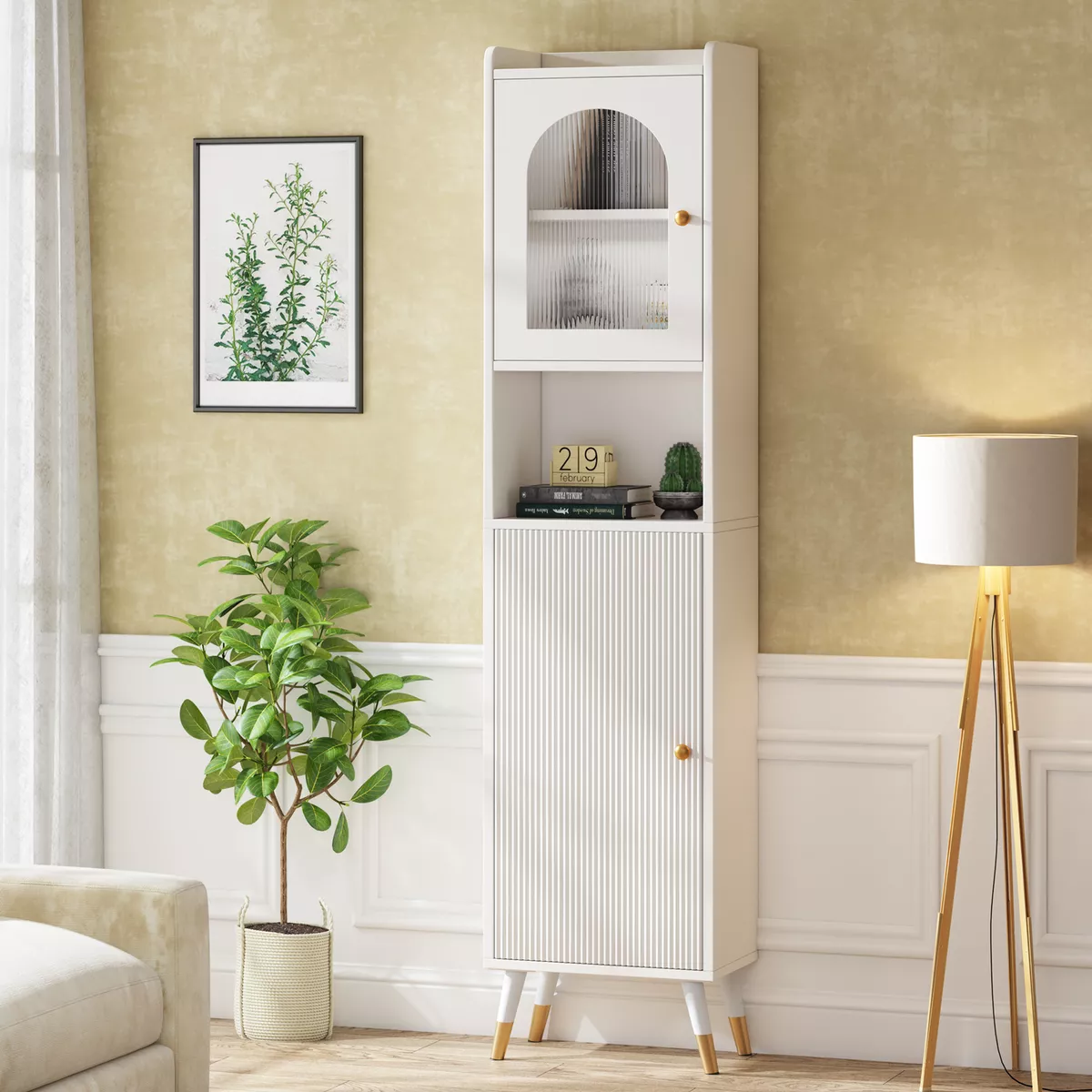 White-A Corner Storage Cabinet for Bathroom, Living Room and