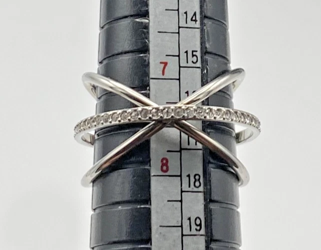 Michael Kors MKJ55320408 Silver Tone Pave Crisscross Statement Ring, Size 8, NOS - Image 3 of 4