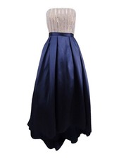Xscape Women's Strapless Beaded High-Low Gown (2, Navy/Mocha) 191837024090