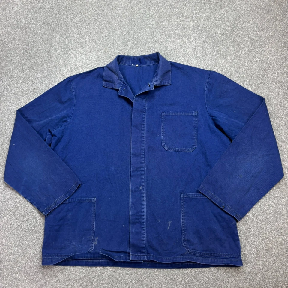 French Jacket Adult Small Blue VTG Canvas Utility Work Wear Military Chore Mens