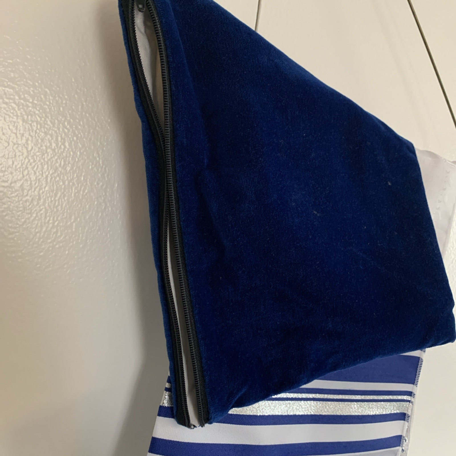 Vintage Traditional Jewish Tallit Prayer Shawl & Blue Velvet Pouch Eretz-Israel