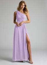 Azazie Lilac A-Line One Shoulder Bridesmaid Dress Size: 6/M