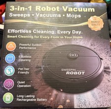 3-in-1 Robot Vacuum Sweeps • Vacuums • Mops - White