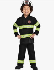 Firefighter Costume Boys Girls Kids Medium 8/10 Halloween Dress Up Black NWT