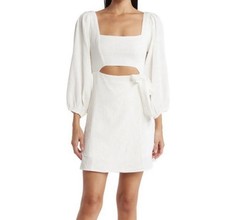 ASTR The Label White Cut Out Puff Sleeve Crepe Mini Dress Square Neck Size M