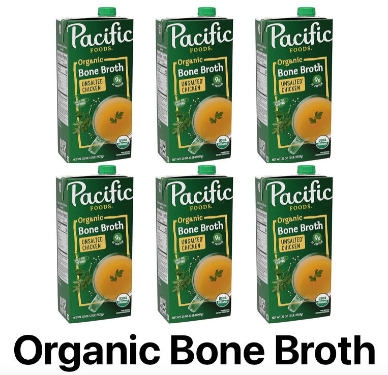 Pacific Foods Organic Unsalted Chicken Bone Broth, Keto Friendly, 32oz- 6 Pack