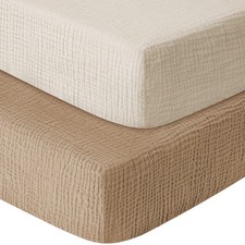 2 PCS Muslin Crib Sheet 100 Cotton Fitted Baby Toddler 52x28 Inch Beige Coffe