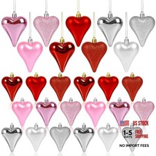 18 Pcs Valentines Tree Heart Ornaments Red Pink Silver Heart Red pink silver