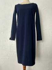 DKNY Dress 16 Navy/White Sheath Color Block Slimming Below Knee Stretch NWT