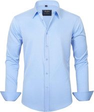 Men'S Dress Shirts Solid Long Sleeve Stretch Wrinkle-Free Formal Shirt Business