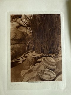 2 Original Antique Edward Curtis Native American Yokuts Baskets Photogravures NR