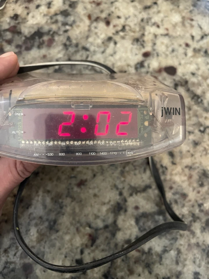 Vintage 2004 jWIN Modelo Nº Radio reloj despertador JL-204C AM/FM plástico transparente Foto 2 de 4