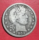 1902 US Barber SILVER Quarter "Philadelphia" Mint! Very Good!! Old Coin!
