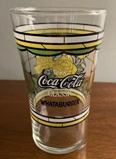 Vintage COCA COLA WHATABURGER Yellow Rose Flower Glass   Rare