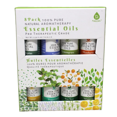 Pursonic Therapeutic Grade Essential Oil .34 oz each Set of 8 100% Pure Natural