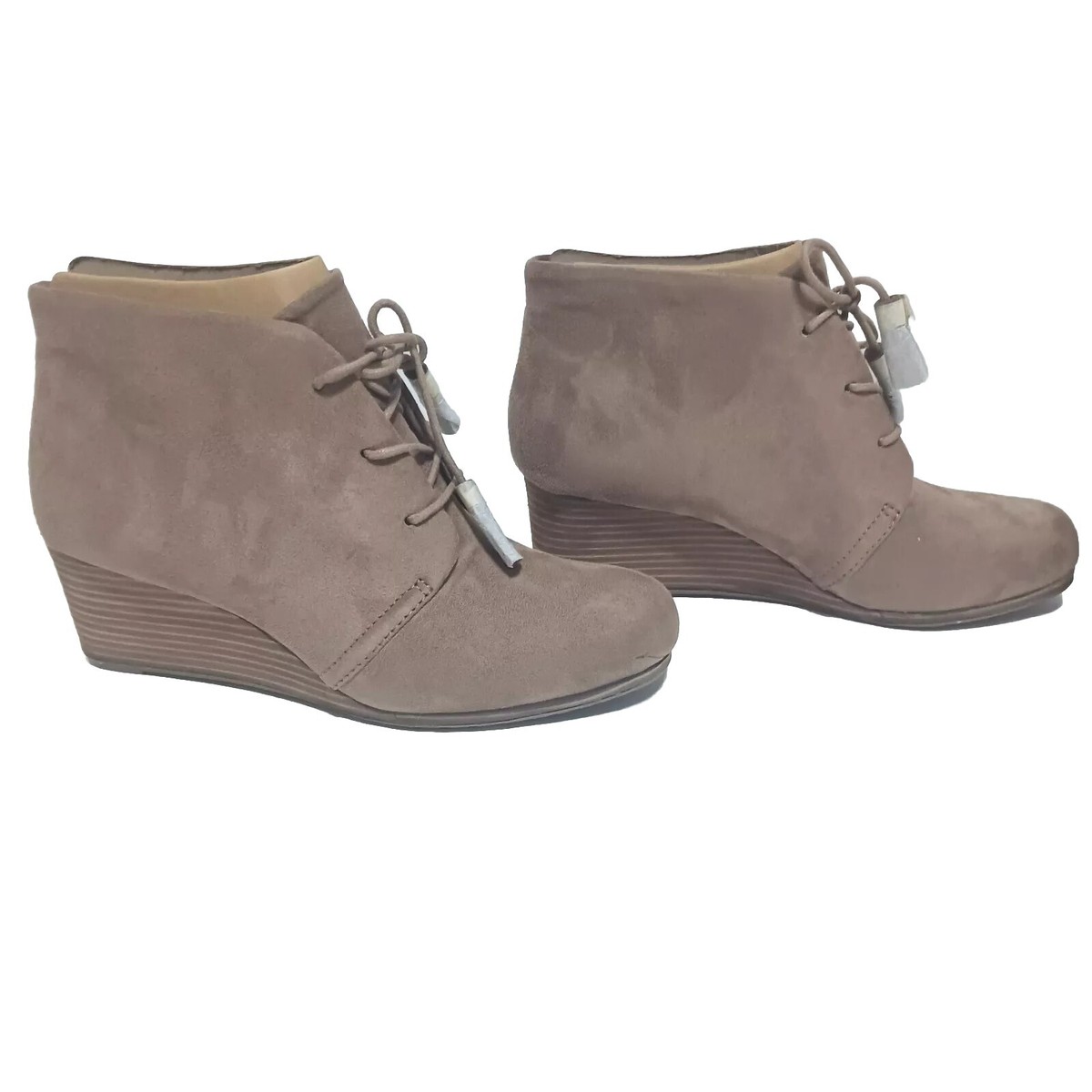 Dr Scholl's Womans Brown Suede Dakota Wedge Lace Up Ankle Bootie Sz New