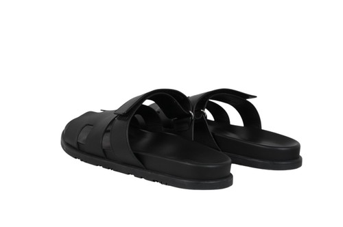 Sandalias Hermes Chipre Para Hombres Talla US 11.5 EU 44.5 Cuero Negro Slides H Logo - Imagen 5 de 14
