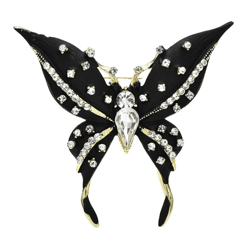 Animales e insectos Prendedores y broches de moda negro de cristal