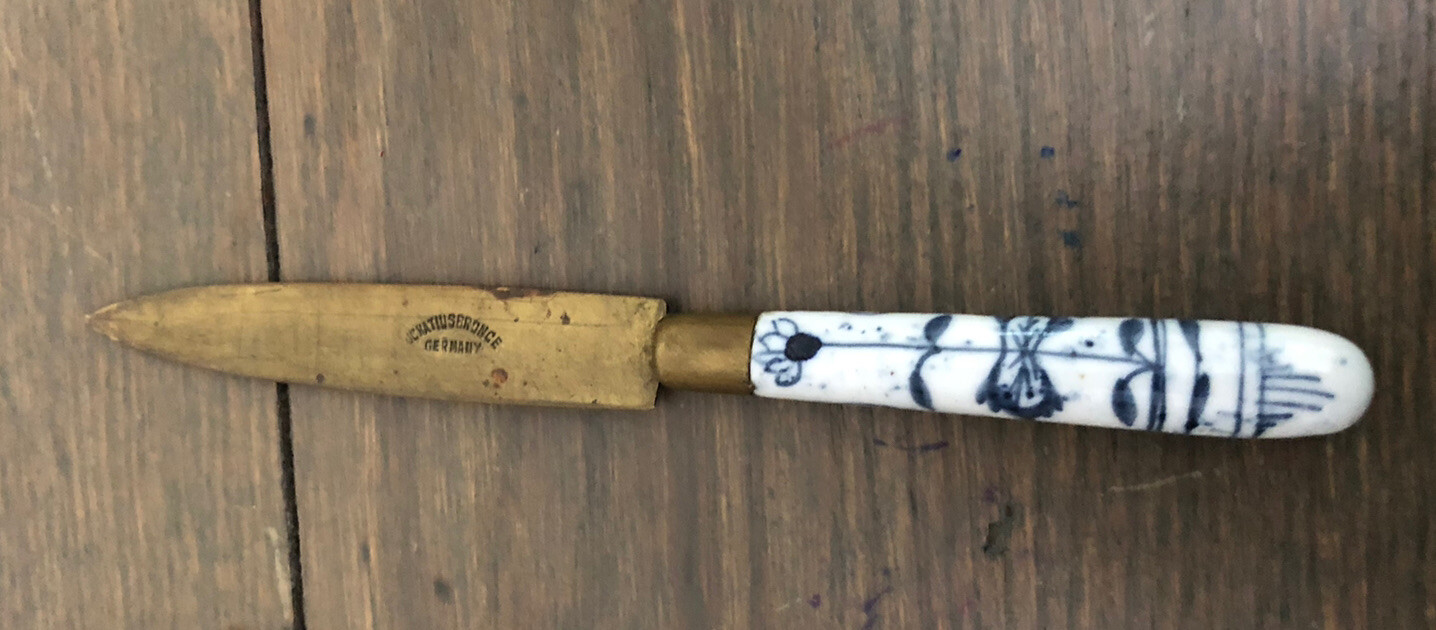 Vintage Blue Onion Fruit Knife Uchatius Bronce Germany Bronze and